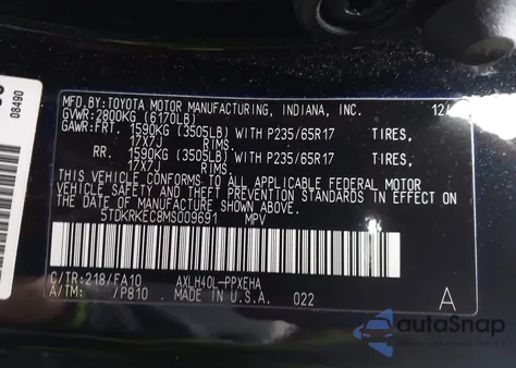 2021 Toyota Sienna Le из США, поврежденный, VIN 5TDKRKEC8MS009691